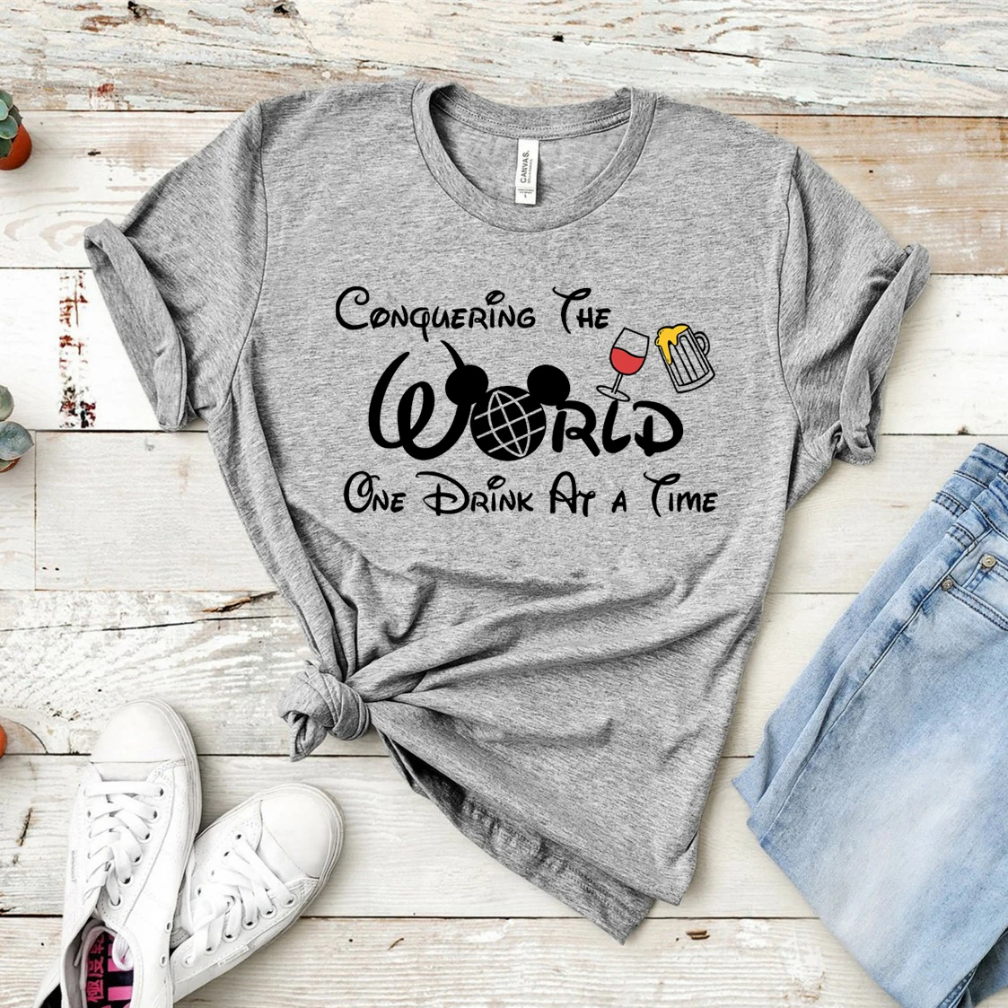 New Arrival Conquering The World One Drink At A Time T-shirt Drinking Around The World Shirt Food and Wine Cute Vacation Tees