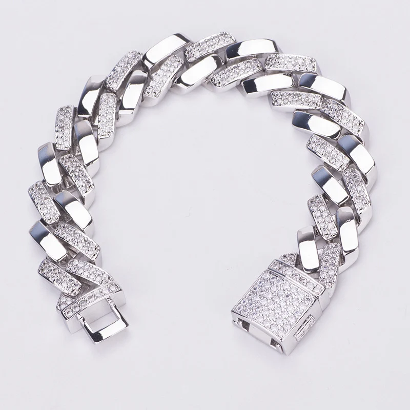 14mm Hip Hop Micro Paved AAA Cubic Zirconia Bling Iced Out Square Cuban Miami Link Chain Bangle Bracelet for Men Rapper Jewelry
