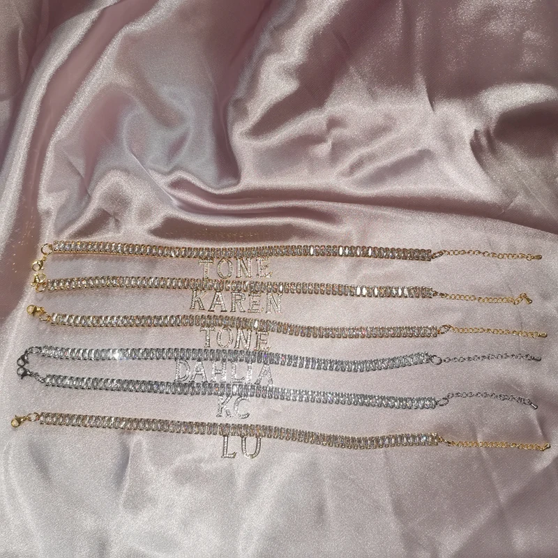 Personalized Custom Name Bracelet Anklet Letters Silver Plating  Tennis Chain Adjustable Bracelet for Women