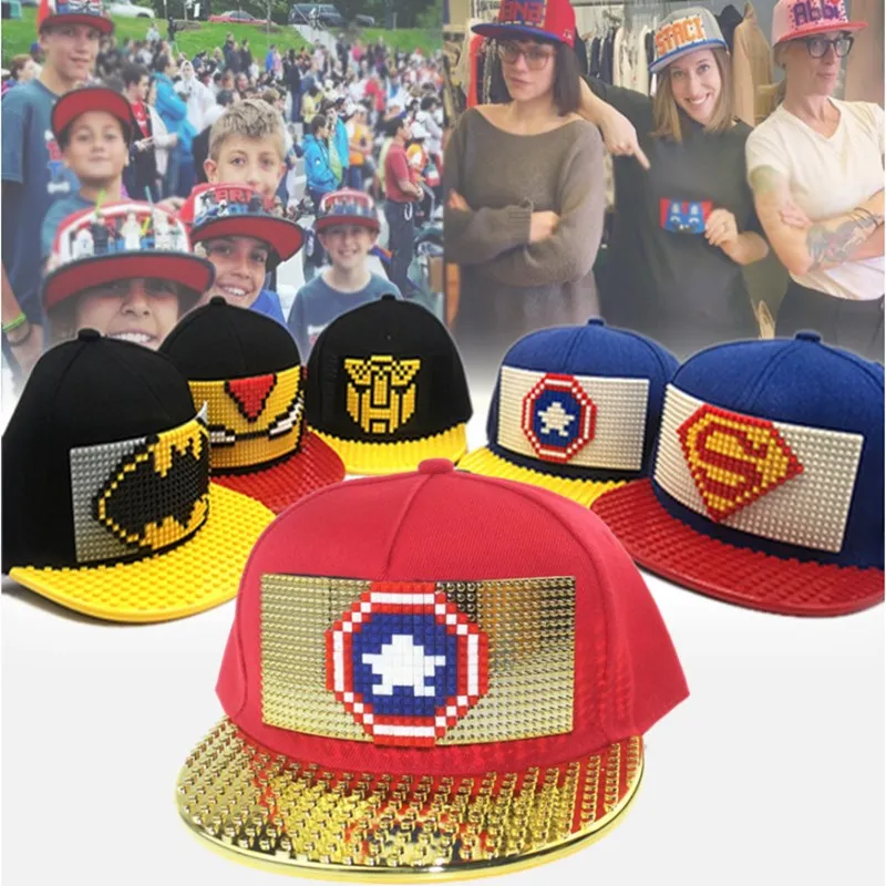 

Puzzle hat children DIY pixel building blocks creative gold and silver plate assembled men and women hip hop parent-child cap