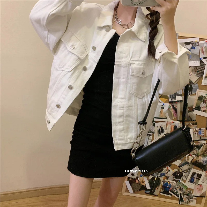 2022 Spring New White Denim Coat Female Loose Vintage Jeans Jacket The Tide Womens\'s Jackets