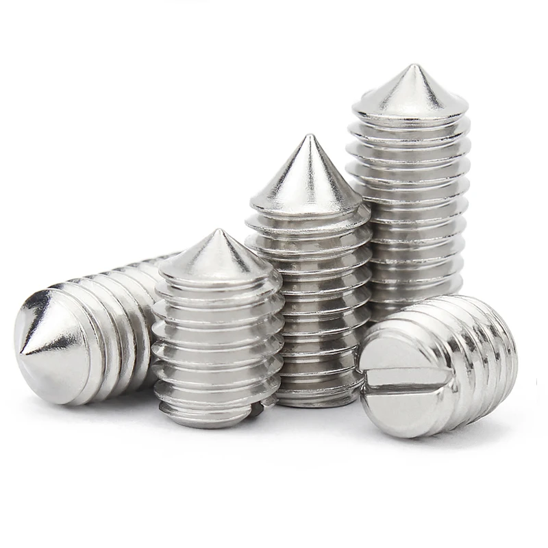 10pcs/lot  Stainless Steel Slotted Head Cone Point Grub Set Screw M1.6 M2 M2.5 M3 M4 M5 M6 M8 M10 Tapered End Headless Bolt