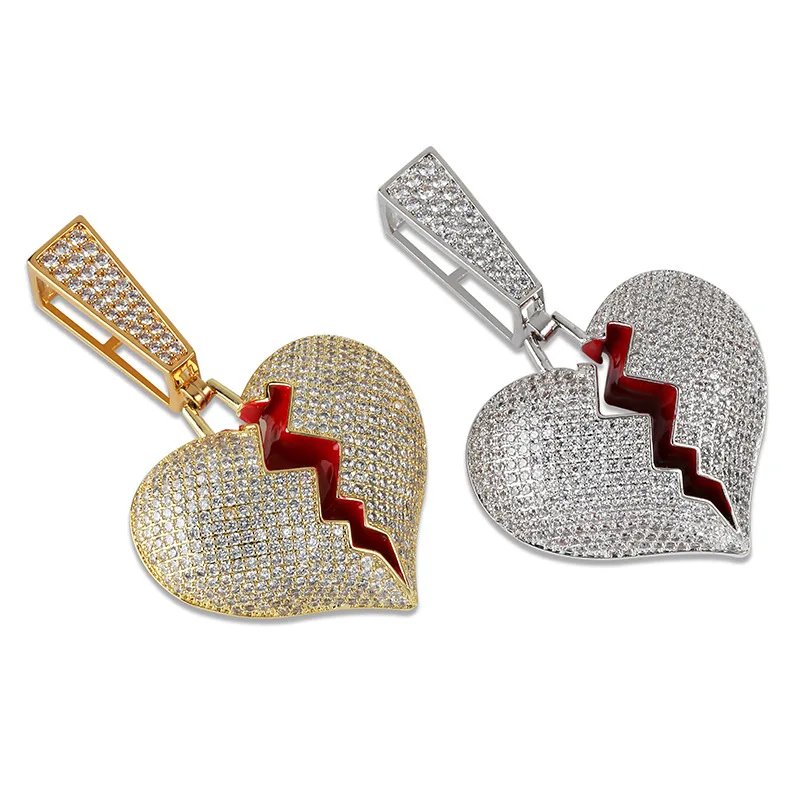 

Micro Paved AAA+ Cubic Zirconia Bling Ice Out Big Lock Broken Heart Pendants Necklace for Men Hip Hop Rapper Jewelry