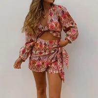 XEASY-Conjunto de dos piezas de Estilo Vintage para mujer, Blusa de encaje con cuello en V, Falda corta informal de cintura alta, verano 2021