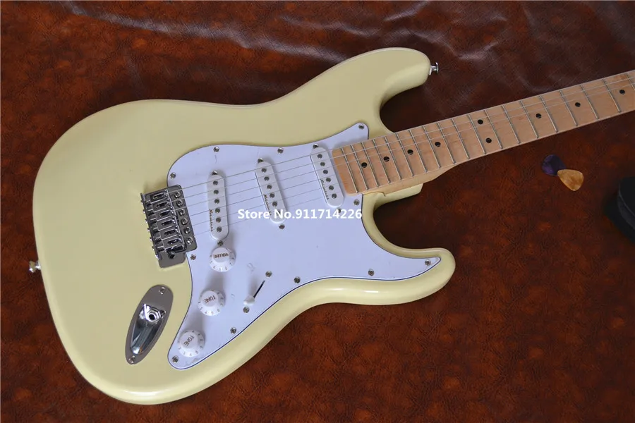 Inheriting classic cream yellow signature electric guitar fan-shaped groove neck free shipping