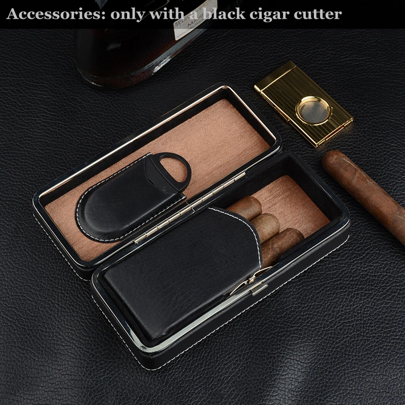 Travel Cigar Case Cedar Wood Storage box Leather Cigar Box Mini Humidor with Cigar Cutter without humidifier Cuban Havana