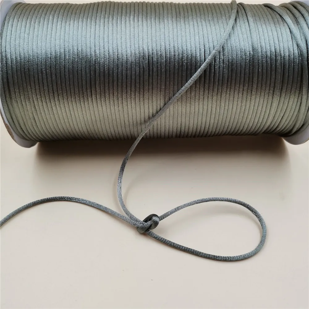 2mm X 20meters Metal Grey Color Rattail Satin Cord Chinese Knot Braided String Jewelry Findings Beading Rope R484