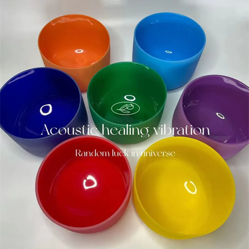 8-12 Inch Colored Frosted Quartz Crystal Singing Bowl Set Of 1pcs Chakra For Meditation With Free Mallets and O-rings