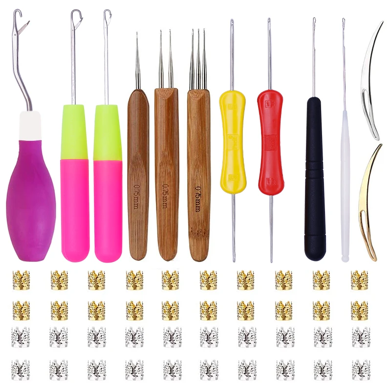 

LMDZ 12 PCS Dreadlock Crochet Hook Set 40 PCS Dreadlocks Beads Tool Crochet Hooks for Braids Hair Decoration Accessories