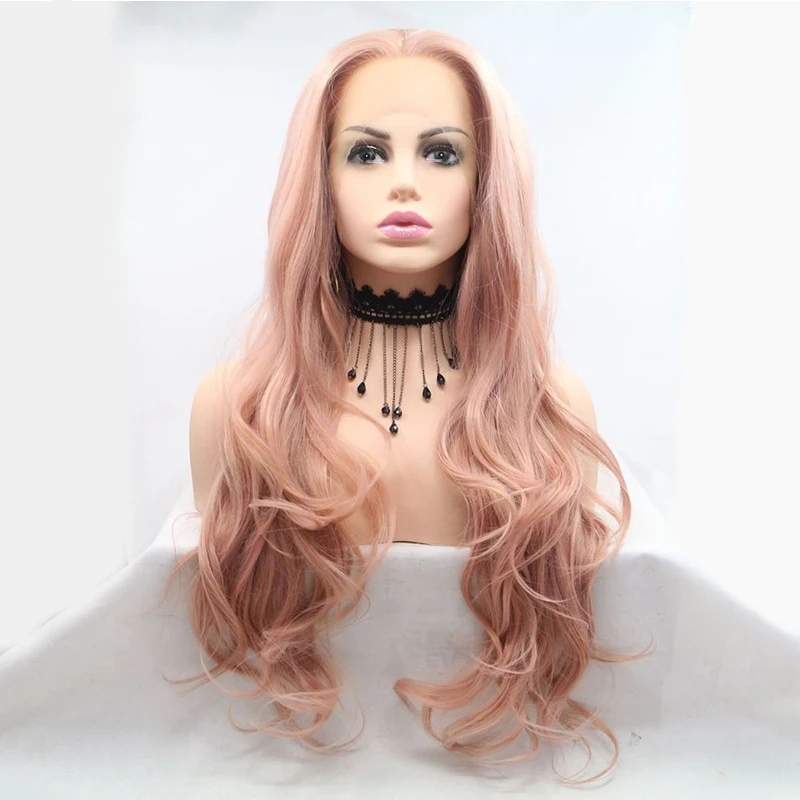 Curly Hot Light Pink Synthetic Highlight Frontal Lace Front Wigs Body Water Wave Cosplay Lolita For Black Women Glueless Hair