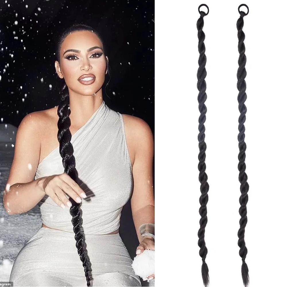 100cm 40 cal bardzo długa Twist Braid sznurek kucyk Hairpiece syntetyczne koński ogon peruka dla czarnych kobiet włosy Clip in rozszerzenia