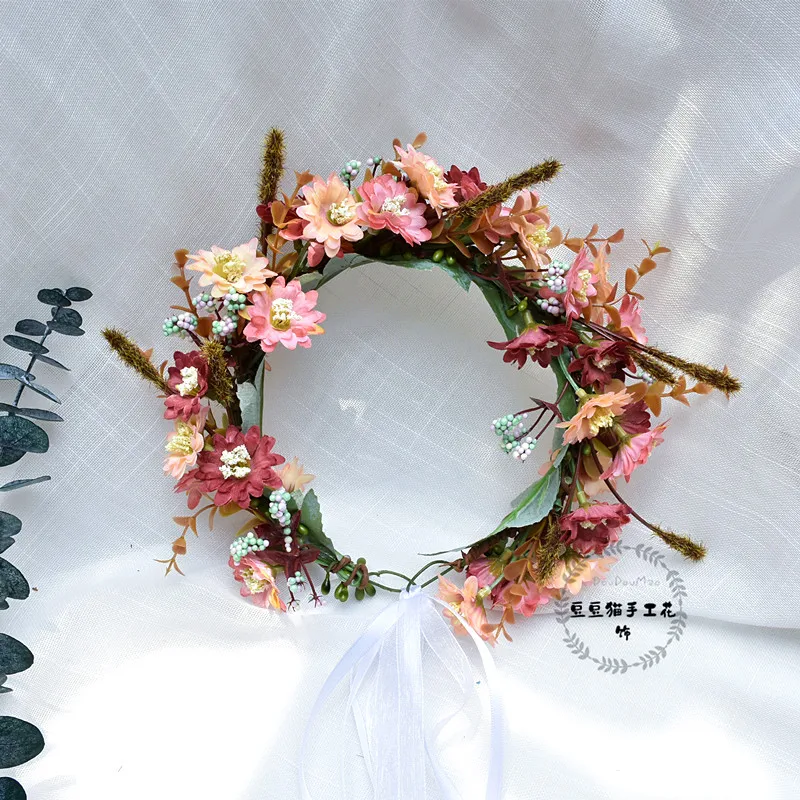 CC Flower Headband Wreath Hairband 100% Handmade Wedding Hair Accessories for Women Bride Garland Girls Seaside Headpieces DD04