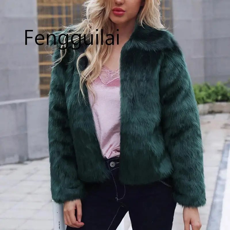 FENGGUILAI Women'S Warm Soft Faux Fur Coat Leopard Print Winter Plush Overcoat Elegant Turn Down Collar Slim  Outerwear Mujer