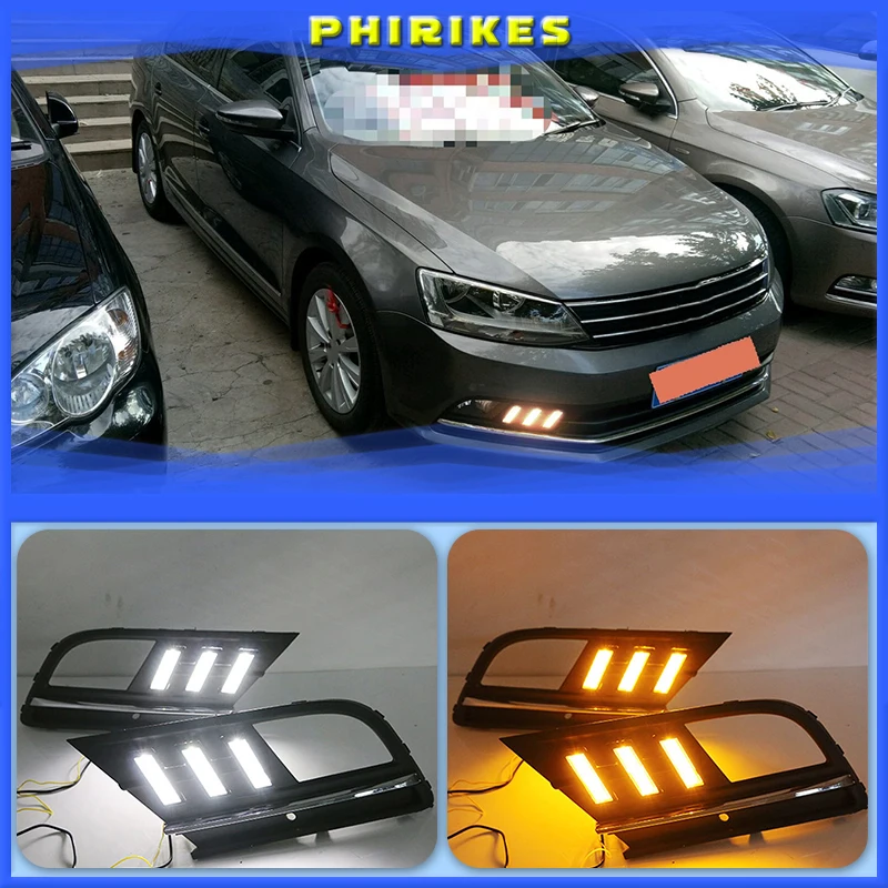 

LED DRL daytime running light for volkswagen sagitar jetta bora 2015-2018 with yellow turn signal and blue night running light