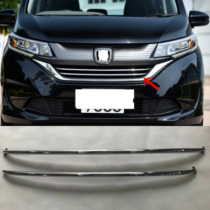 For Honda Freed 2017 2018 2019 ABS Front Center mesh Cover Frame Grille Cover Front Engine Hood Sticker Trim 2pcs