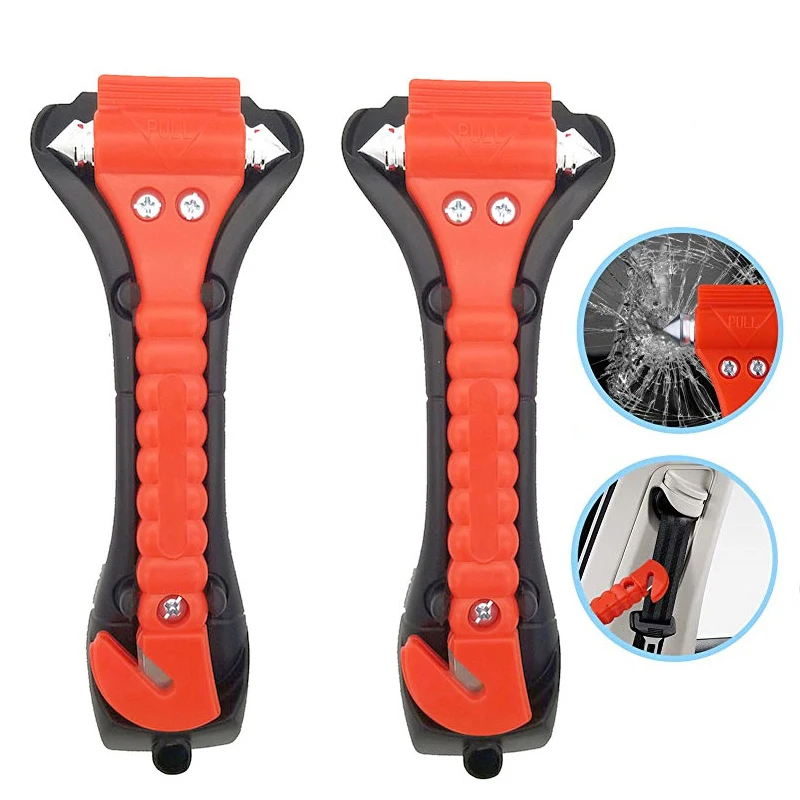 2PCS Car emergency Safety Hammer Life Saving Escape Emergency Hammer Seat Belt Cutter Window Glass Breaker Car Rescue Red Hammer