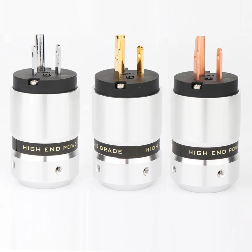 Preffair Premium Rhodium/Gold/Rot verkupferter US-Netzstecker – Gehäuse aus Aluminiumlegierung für HiFi-Audio, Heimkino – Detail 1
