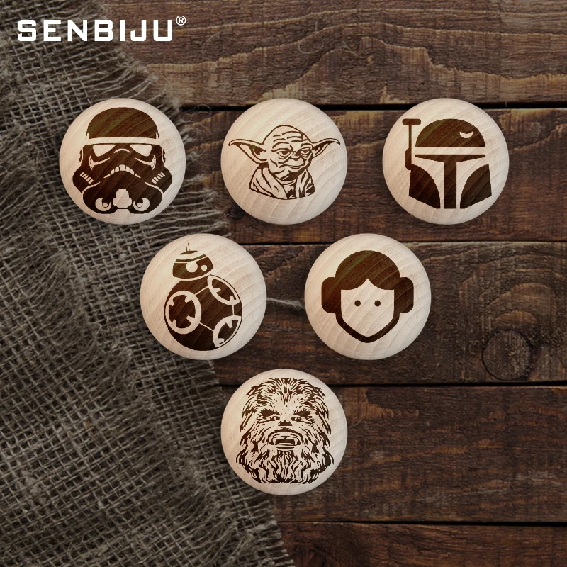 Star Wars Wooden Engraved Boho Drawer Knob Cabinet Pulls Kitchen Room Clothes Wall Hangings Hooks Children Furniture Handle