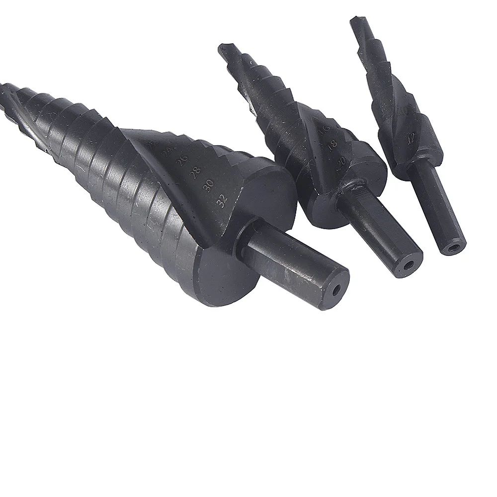 3 Stks/set 4-32Mm Hss Kobalt Stap Stapte Boor Set Stikstof Hoge Snelheid Stalen Spiraal Voor Metalen cone Driehoek Schacht Gat