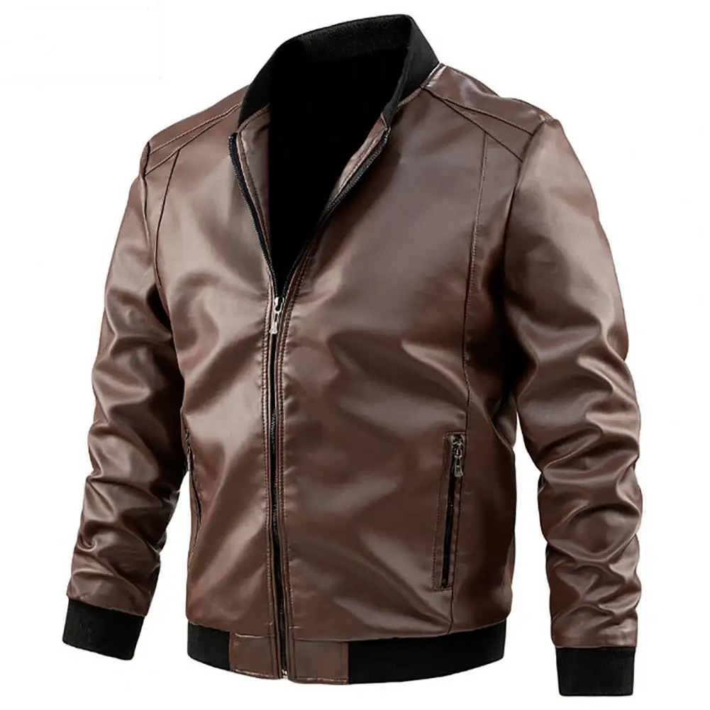 Solid Color leather jacket Men Bomber Coat Zipper Faux Leather Winter Coat Men Jacket chaquetas hombre кожаная куртка мужская