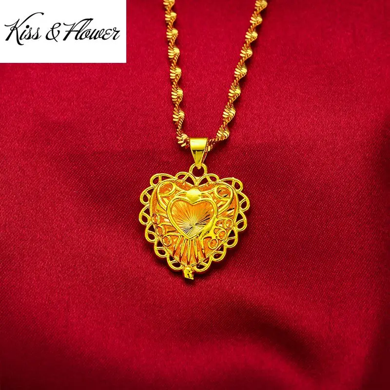 

KISS&FLOWER PD56 Fine Jewelry Wholesale Fashion Woman Girl Birthday Wedding Gift Vintage Heart 24KT Gold Pendant Charm NO CHAIN