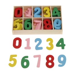 60Pcs Colorful Mini Wood 0-9 Arabic Number Embellishment With Wood Storage Tray For Kids Educational Toys Games for DIY Crafts