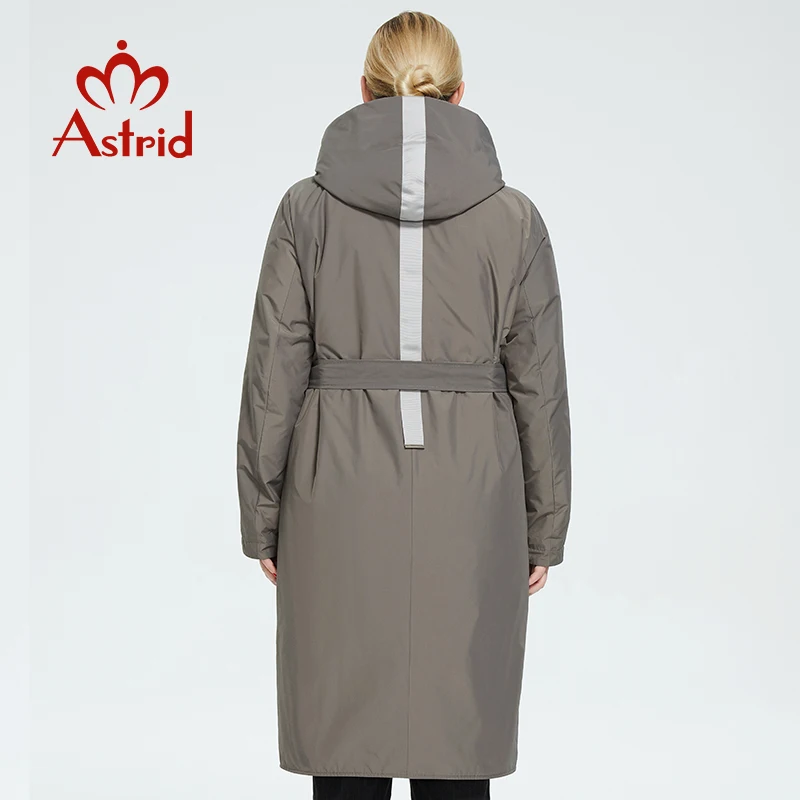 Astrid 2022 Herfst Vrouwen Parka Oversize Dunne Katoenen Elegante Lange Jassen Vrouwelijke Jassen Met Capuchon Grote Zakken Riem Bovenkleding