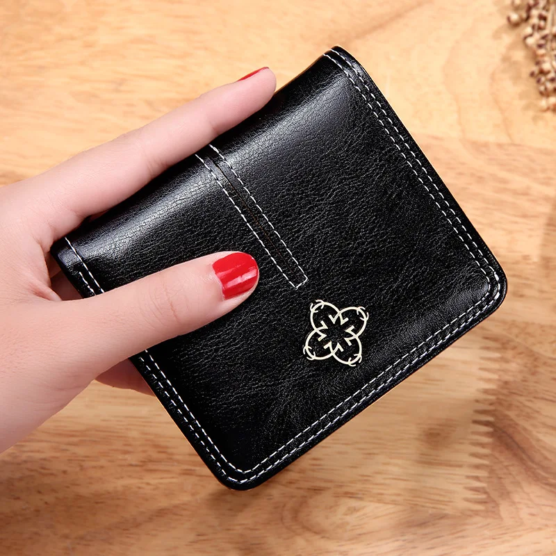 2021 New Women's Wallet Wax Oil Skin Wallet Lady Short Leather Clutch Bag Card Holder Female Coin Purses Wallets for Girl