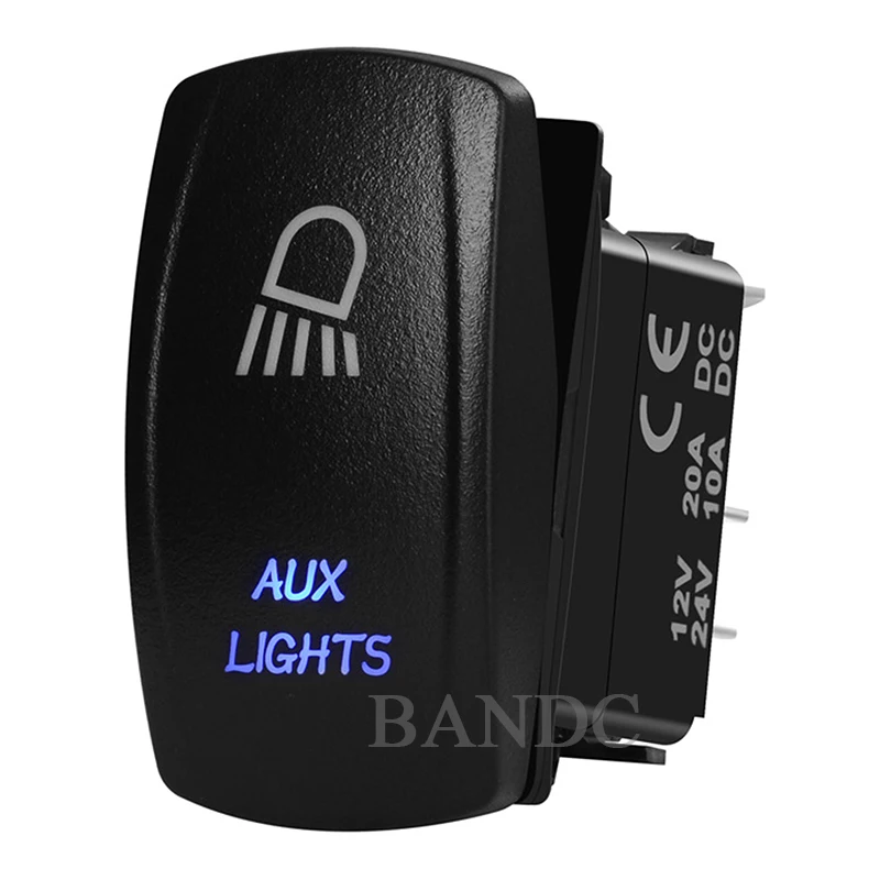 AUX LIGHTS Rocker Switch Laser-Etched 5P On-Off SPST for Car Boat Truck Carling , Waterproof, Dual Blue Led，Jumper Wires Set