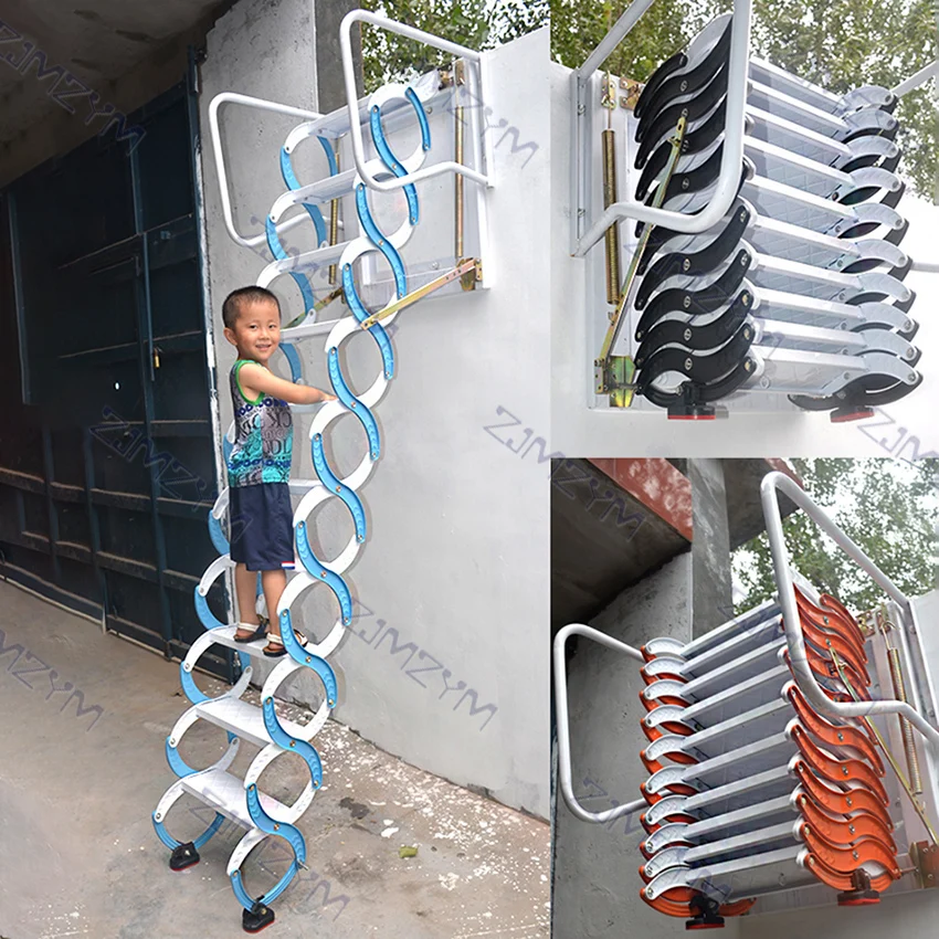 Escalier rétractable suspendu à l'extérieur 3.1-3.5m, manuel, échelle pliante murale, escaliers télescopiques portables, ensemble d'outils ménagers