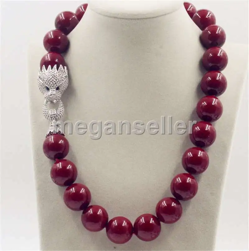 Huge 20mm Genuine Red Shell Pearl Necklace 19'' AAA Crystal Clasp