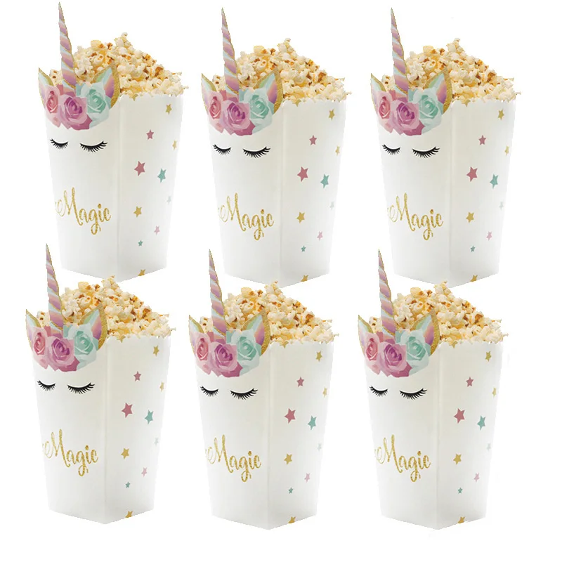 Unicorn Party Supplies Paper Popcorn Box Cookie Gift Box Bag Kids Unicorn Theme Birthday Party Decoration Baby Shower Supplies — zdjęcie 3