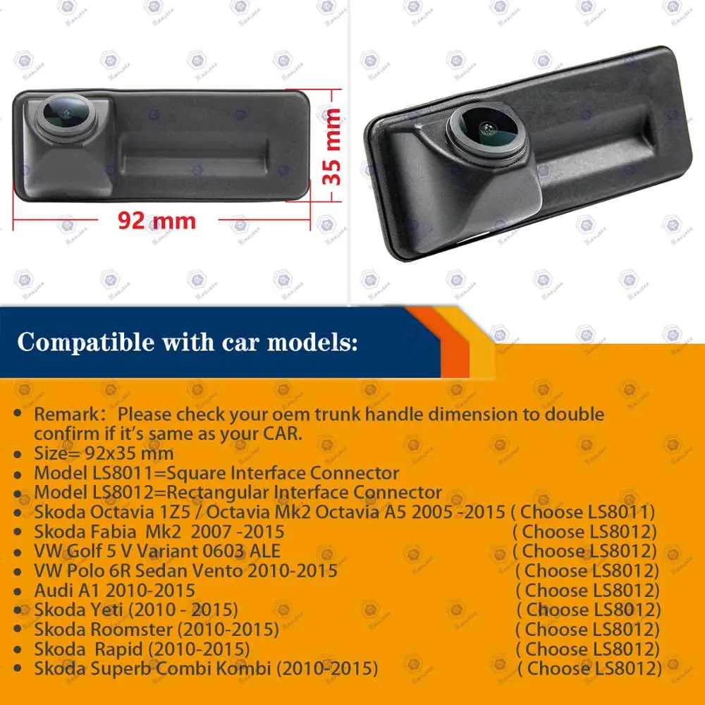 HD 1280x720p Handle Parking Camera for Skoda Octavia 2010-2015/Skoda Octavia A5 FL,Rear View Reversing Backup Waterproof Camera