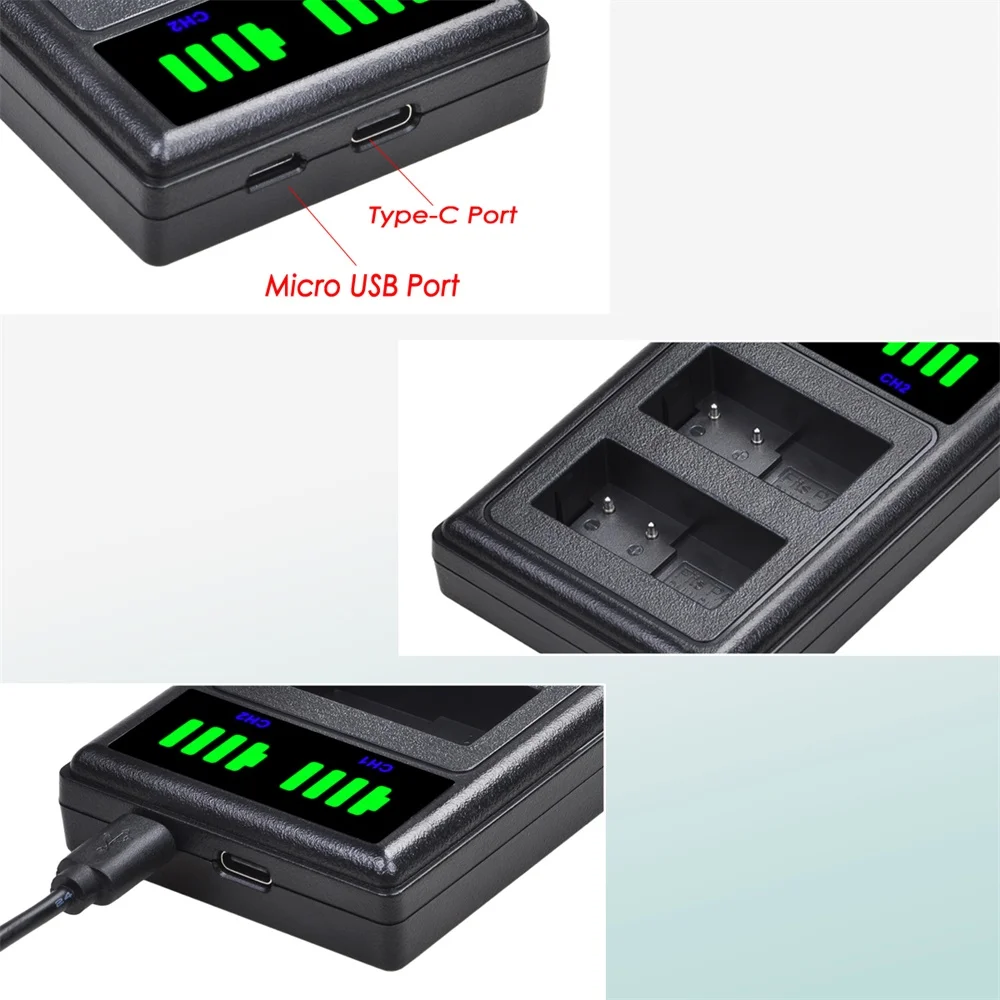 LEDデュアルバッテリー充電器,タイプC, DMW-BLC12,blc12e,blc12pp,Panasonic lumix DMC-G5 g6 g7 gx8 g85 gx2 DMC-FZ200 fz1000