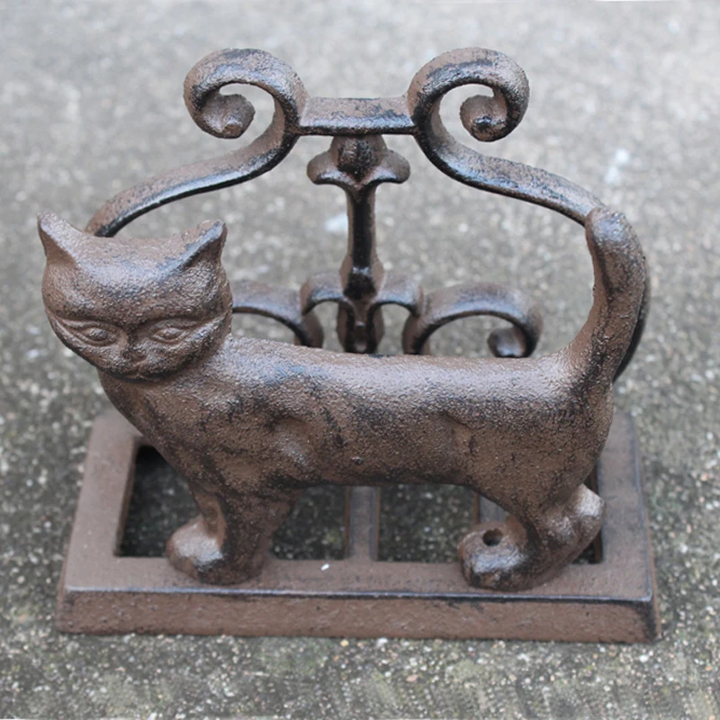 

Rustic Cat Cast Iron Standing Napkin Holder European Home Table Bird Fork Spoon Metal Tissue Paper Holder Business Card Holders