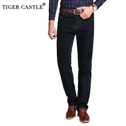 TIGER CASTLE-pantalones vaqueros de cintura alta para hombre, Jeans clásicos holgados de marca, rectos, gruesos, 100% algodón, primavera e invierno