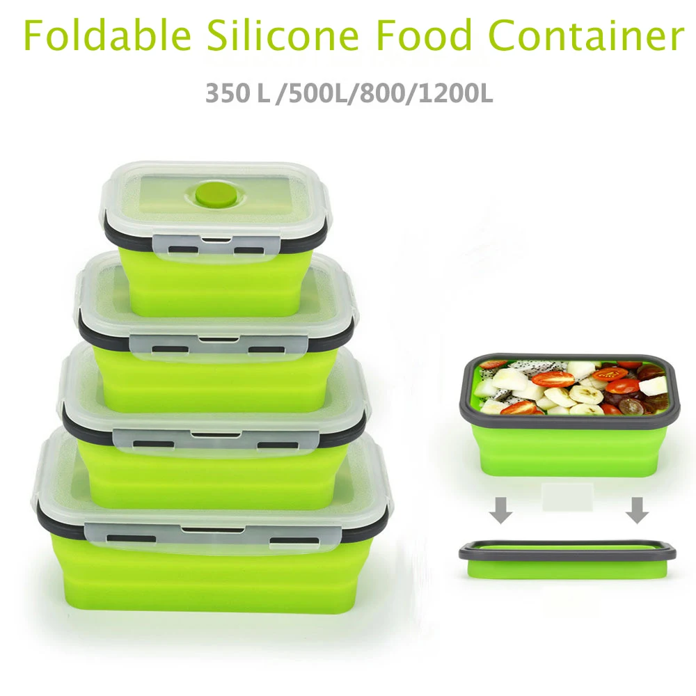 Fiambrera Bento portátil de silicona plegable, contenedor de alimentos para el hogar, cocina al aire libre, contenedores de almacenamiento de