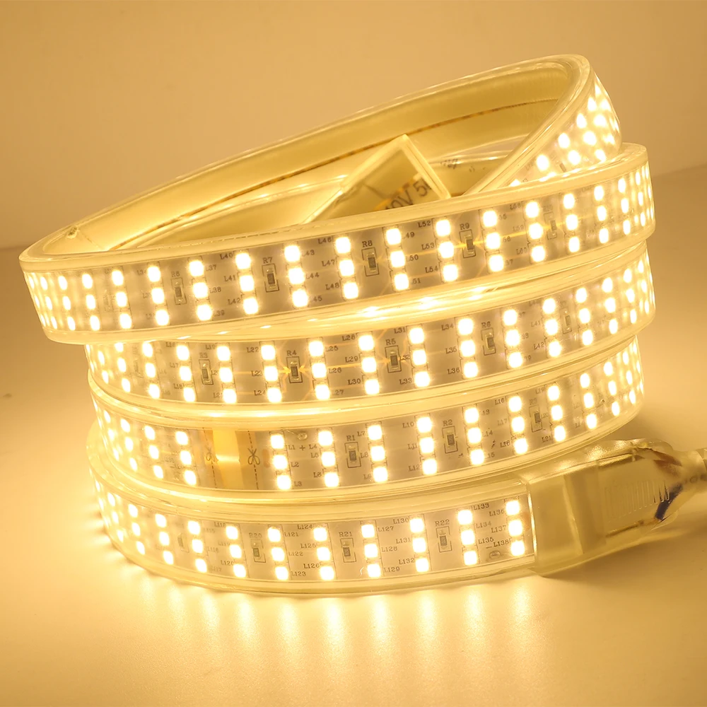 Super jaśniejsze 220V 2835 LED Strip Light wodoodporne oświetlenie zewnętrzne 276 leds/m trzyrzędowa elastyczna taśma listwa oświetleniowa