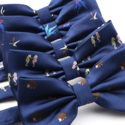 New Men Bow Ties 100% Microfiber Jacquard Woven Blue Cartoon Animal Pattern Bowtie For Party Wedding Festival Family Bowtie Gift