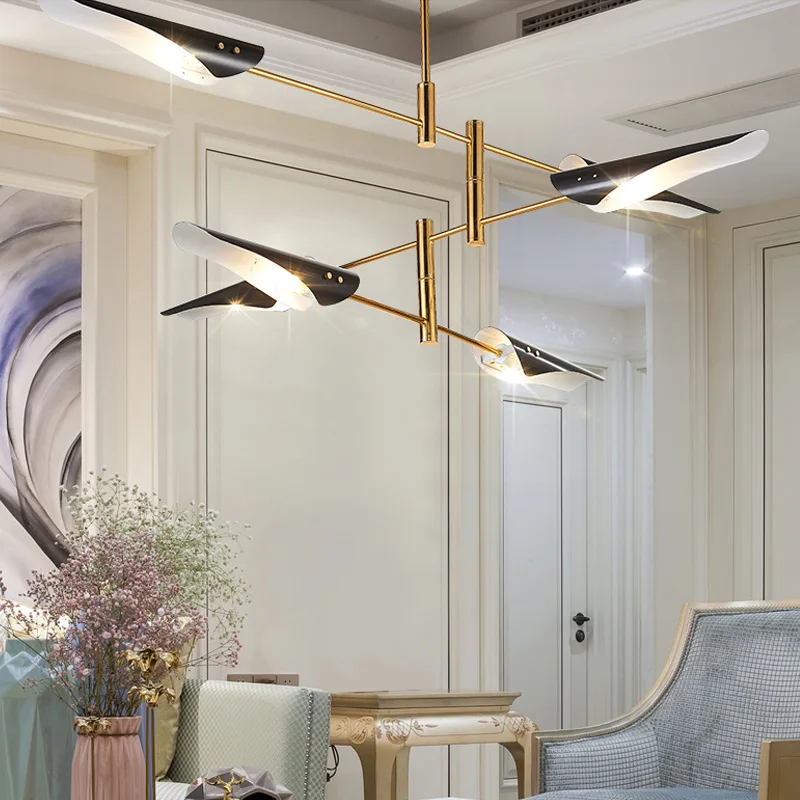 

Creative Living Room Dining Room Villa Exhibition Hall Hotel Postmodern Aircraft Shape Chandelier Industrial Style Iron Art Gold