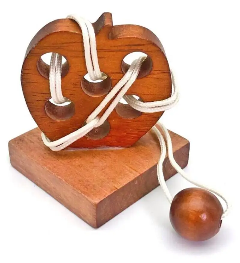 Apple-shaped Mind-stimulating Wooden String Puzzle Logic Mind Brain Teaser Rope Puzzles Game for Adults Children