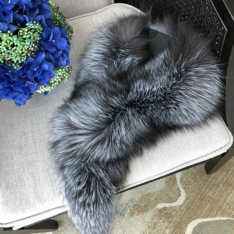 

Luxury 100% Real Natural Fox Fur Scarf With tail Fur collar Women Thick warm Genuine Fox Scarves Soft Long Shawl Elegant Female