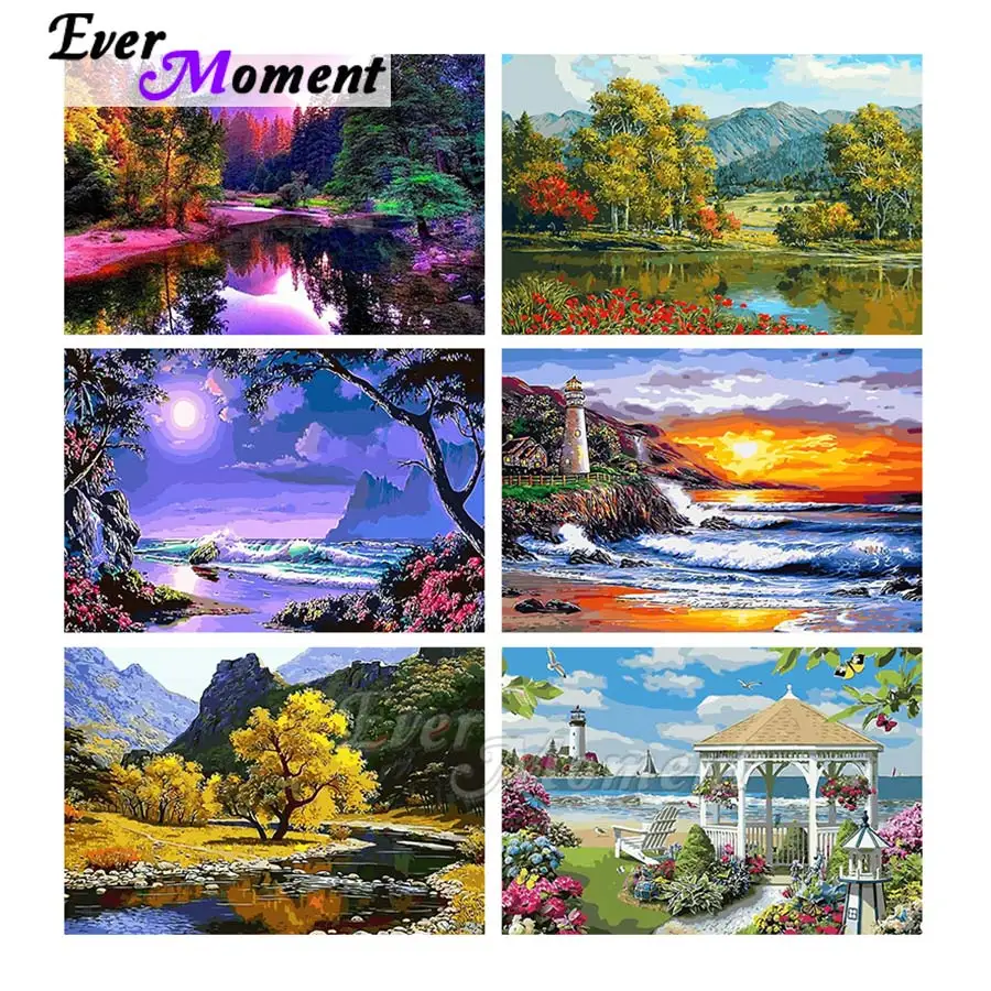 Ever Moment Diamond Painting Colorful Scenic Art Picture Full Square Resin Drill Diamond Embroidery Handmade Decoration ASF2120