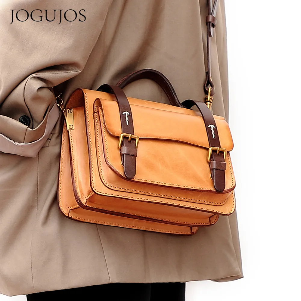 JOGUJOS Real Natural Leather England Style Women Top-Handle Bag High Quality First Layer Cowhide Handbag Large Shopper Tote 2021