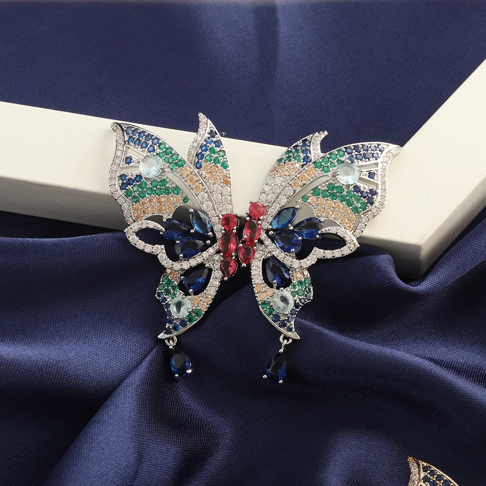 Colorful Symmetrical Luxury Butterfly Drop Earrings Exquisite High-end Banquet Jewelry for Women Wedding Earrings Kolczyki