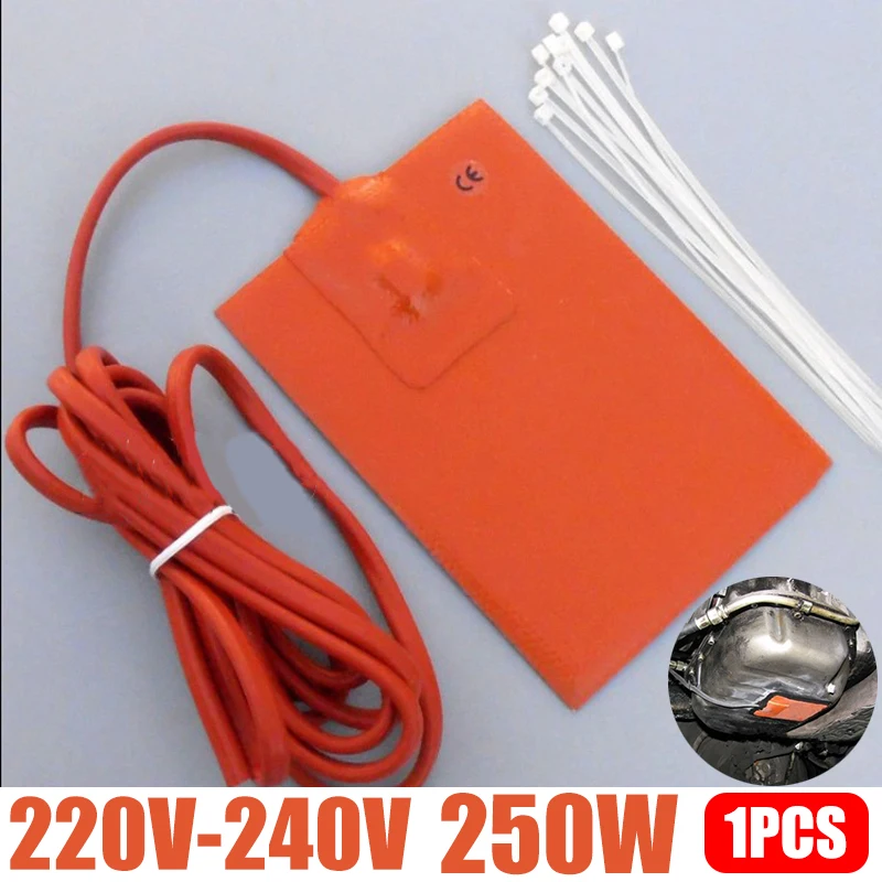 1pc 250W 9x13cm Engine Oil Pan Sump Tank Heater Pad 220V Silicone Heater Pad Block Hydraulic Tank Heating Plate