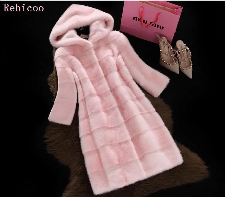 Fashion fake fur coat women full sleeve wave cut genuine rabbit fur warm winter coats and jackets with a hood