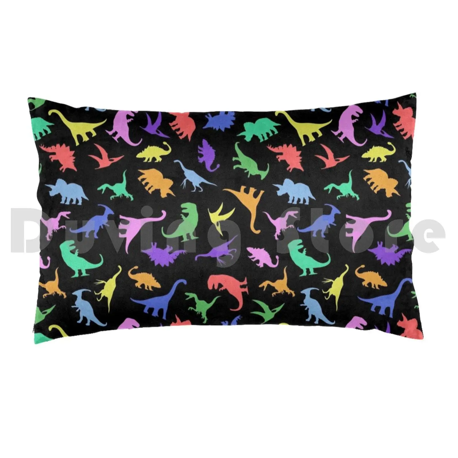 Fun Dinosaur Pattern ( Black Background ) Pillow Case Printed 50x75 Dinosaur Dinosaurs Dino Dinos