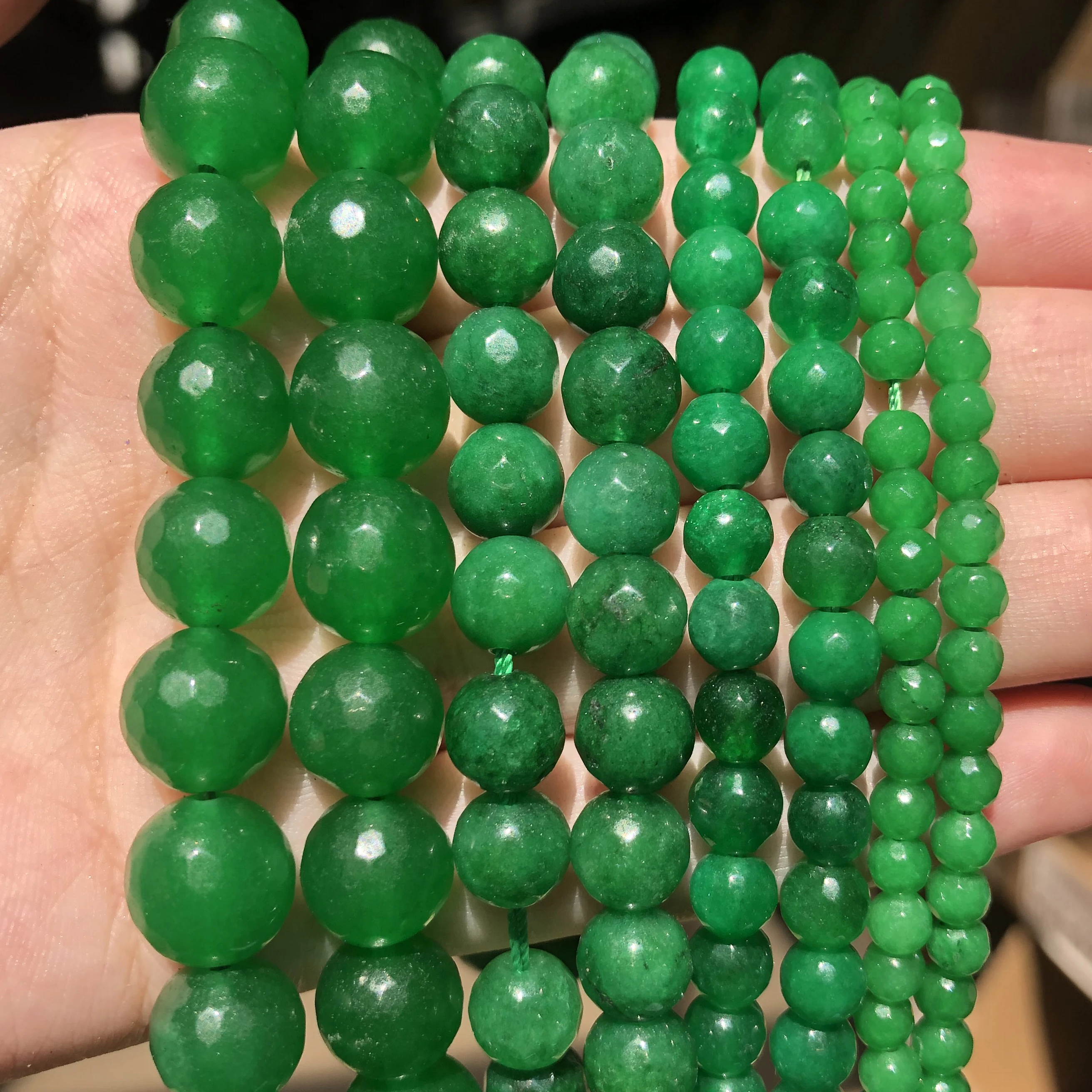 Natural Faceted Dark Green Chalcedony Stone Round Loose Beads For Jewelry Making 15.5\