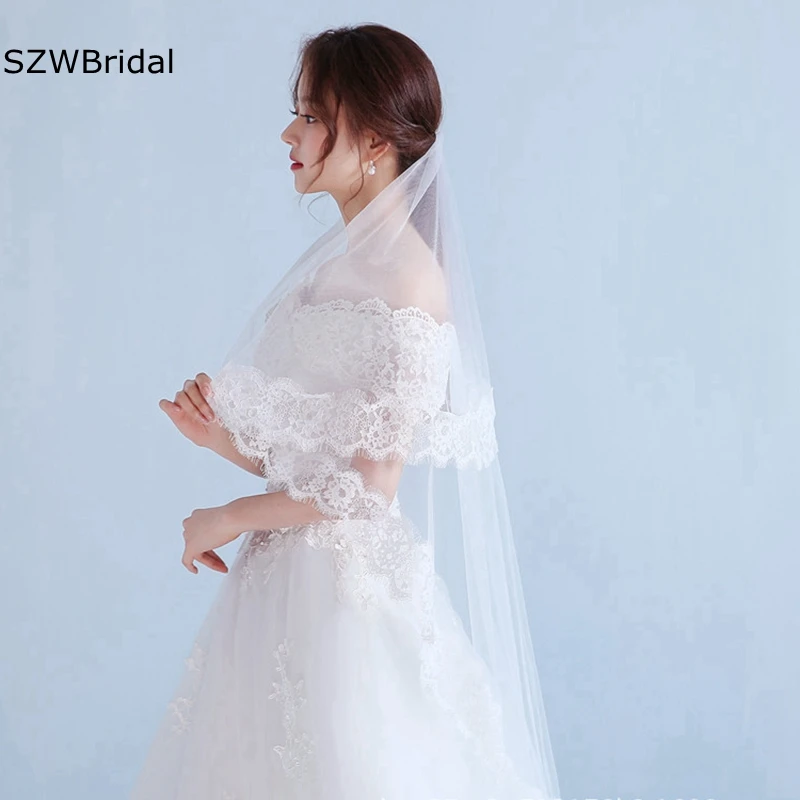 New Arrival Ivory Bridal Veil Lace applique Wedding accessories Bride Mariage Ivory Wedding veils Boda velos de novia